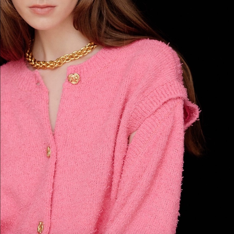 Pink Detachable Sleeve Cardigan Sweater Vest 2-In-1 Wool Blend Bubblegum Knit